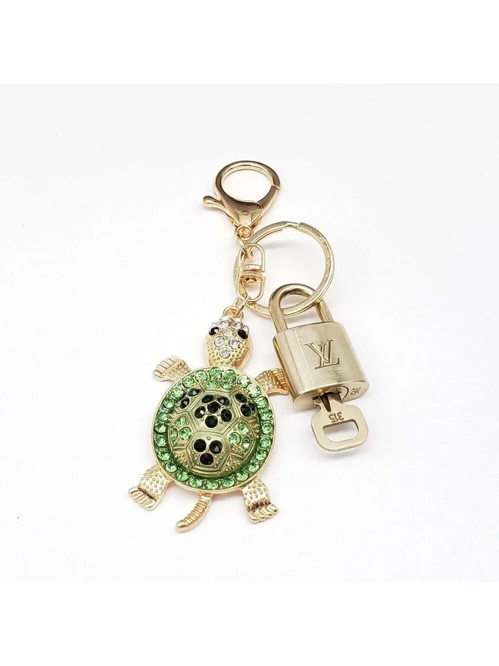 LV Gold Padlock Authentic 🔑 Luxury Bag Charm w/ Unbranded Turtle Keychain